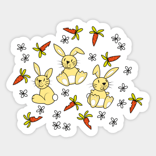 rabbits ❤ carrots yellow check Sticker